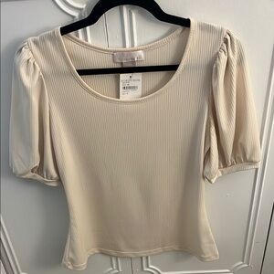 Nordstrom X Rachel Parcell •Tan Puff Sleeve Fitted Blouse